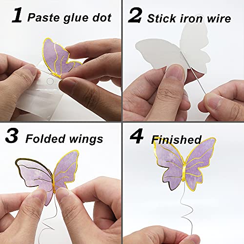 60Pcs Butterfly Cupcake Topper Pink Purple Gold, Lively 3D Butterflies For Cake Decor Birthday Anniversary Kids Wedding Girl Women Party Wall Food Decorations ,Mixed Size #TOP6