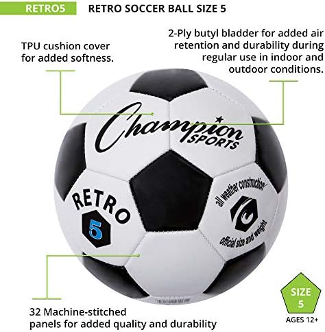 Champion Sports Retro Soccer Ball, Size 5 , Black/White — view 3