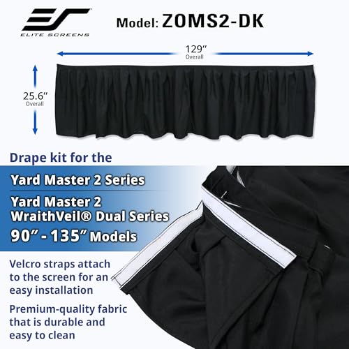 Image of Elite Screens Projector Projection Screen Drape Kit Accessory Uniquely Designed for Yard Master 2 / Yard Master 2 WraithVeil Dual Series 90″-135″ Models - Black Skirt, ZOMS2-DK