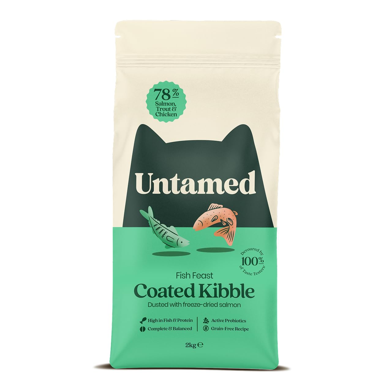 Untamed Dry Cat Food 2kg, 78% Salmon, Trout & Chicken, Grain-Free