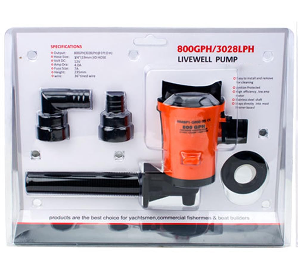 Pompa Livewell 12V 800 GPH, pompa napowietrzająca żywa przynęta, pompa do przynęty łodzi, zanurzalny zbiornik na przynętę cyrkulator Livewell
