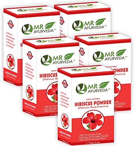 Image of MR Ayurveda 100% Pure Hibiscus Powder Organic | Gudhal Flower Powder | Hibiscus Powder for Hair | Hibiscus Powder for Face | Hibiscus Powder for Skin - Set of 5 (500 Grams)