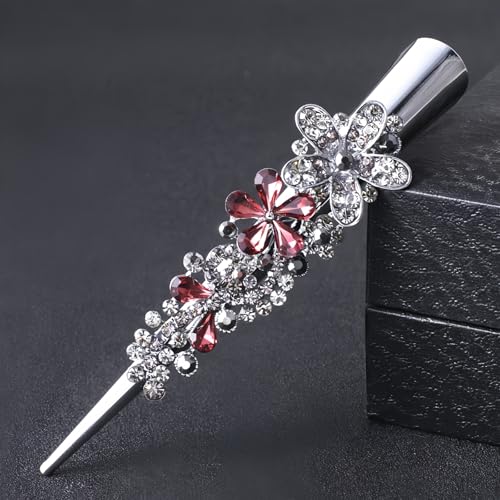 くちばしクリップ ヘアクリップ ダッカールクリップ 前髪 クリップピン ヘアアクセサリー おしゃれ キラキラ ヘアピン お花 ピン 髪飾り 頭飾りアクセサリー 2本入 (ホーンクリップ - フラワースタイル - パープルレッド)