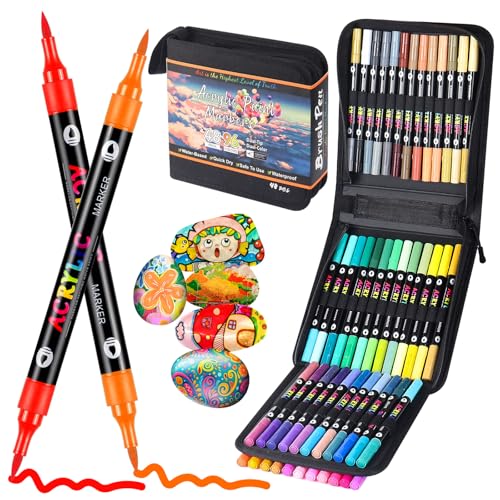 TrendGate 96 Colori 48 pezzi Pennarelli Acrilici per Dipingere Sassi, Pennarelli Acrilici Doppia Punta, Pennarelli Acrilici Punta Fine per Tessuti, Ceramica, Legno, Pietra, Vetro, Plastica, Metallo