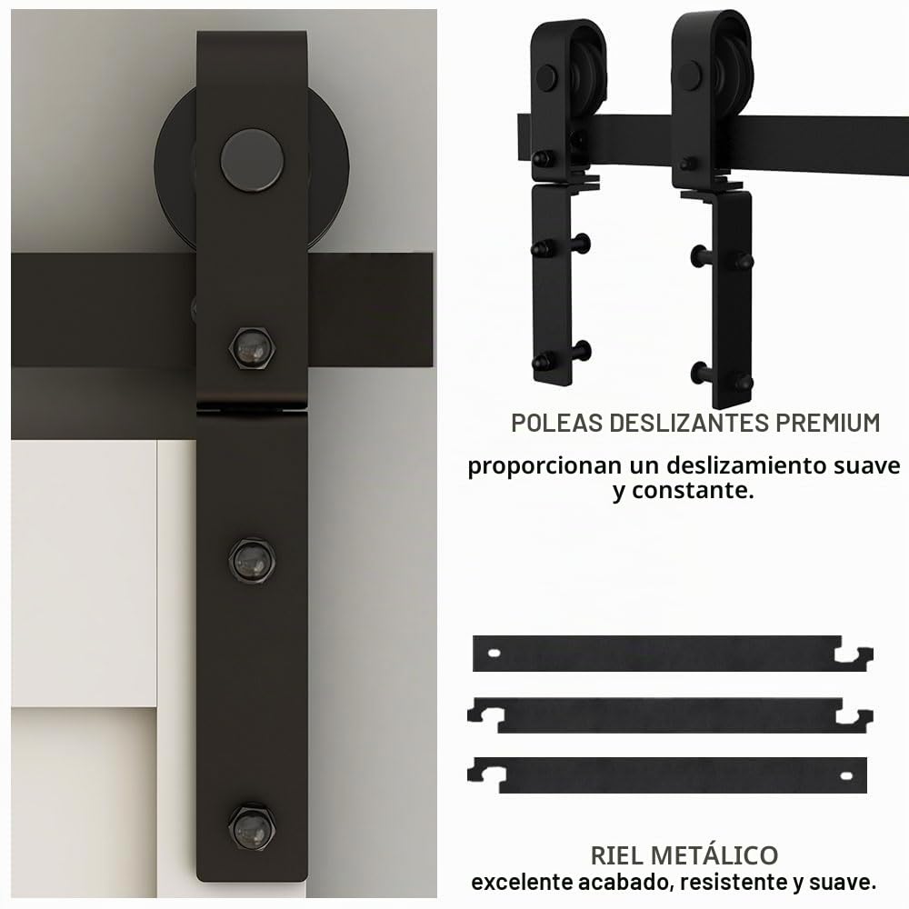 TSMST 107cm Kit de herrajes para puerta de granero deslizante plegable para 2 puertas, juego de rieles para puerta de granero, (puerta no incluida)