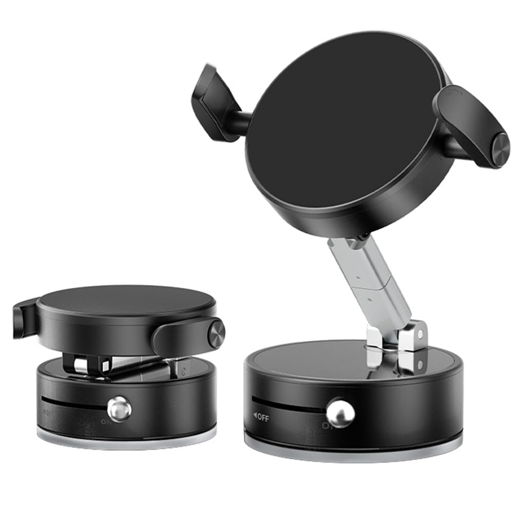 2025 Upgraded Foldable 2-in-1 Clip & Vacuum Magnetic Suction Car Phone Holder Mount, 360° Adjustable Universal Dashboard & Windshield Stand for iPhone 16/15/14/13/12 & Android Phones (Black)