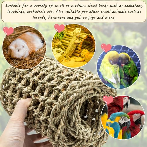 Image of Bird Seagrass Mat 30 x 7 Inch Natural Seagrass Woven Bird Net, Parakeet Climbing Rope Ladder, Hammock Climbing Rope Ladder with Hooks, Chew Toys for Parrots Lovebird Cockatiel Budgie Hamster