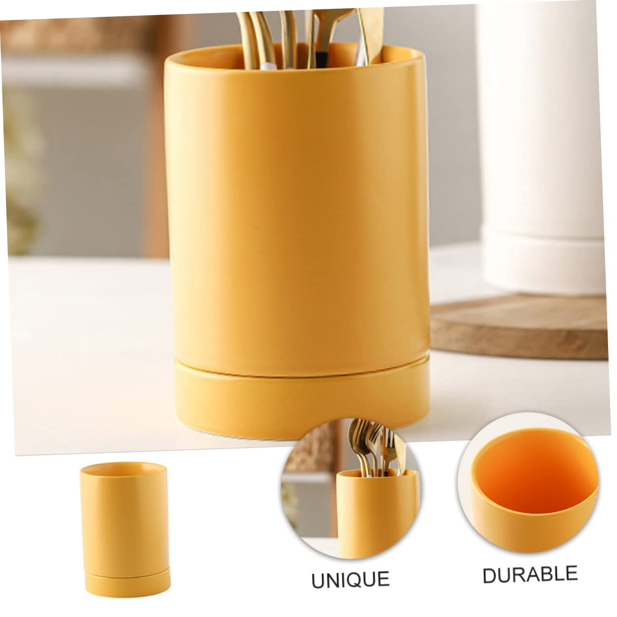 Cabilock Ceramic Utensil Holder Chopstick Organizer Drain Kitchen Organiser for Spoons Forks Spatulas, Yellow, 10.3X14.4CM - Image 4