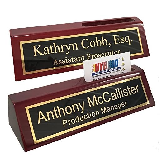 Desk Name Plate Personalized Engraved with Business Card Holder | Name Plate for Desk | Office Decor