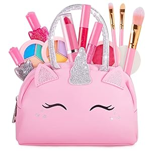 Kids Real Makeup Kit for Girls with Pink Unicorn Purse, Non Toxic Washable Make Up Toy – Easter Basket Stuffers for Toddler & Gifts for Girl Ages 3 4 5 6 7 8 9 10 Years Old – Pretend Play Vanity Set