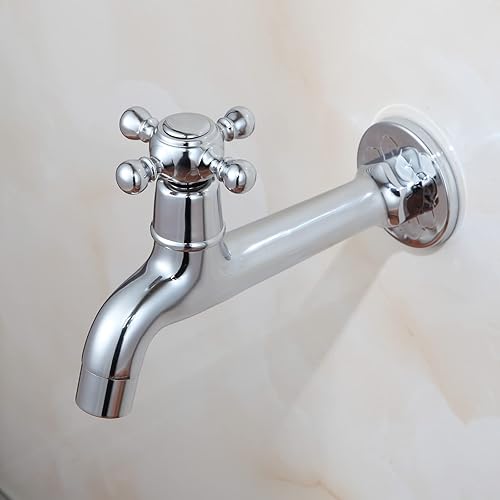 Miniatura 2 de Latón montado en la pared baño grifo lavabo balcón fregona solo grifo frío Cruz mango cromado