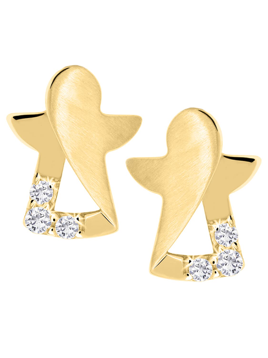 My Gold Pendientes de niña de oro 333, con forma de ángel, oro amarillo auténtico (8 quilates), con circonitas, 8 mm x 6 mm, ángel de la guarda