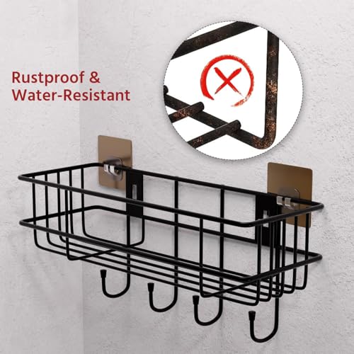 Image of BENAVJI Drill Free Corner Shelf for Bathroom Wall Bathroom Organizer Without Drill Kitchen Rack (1, 4 Hook Shelf)