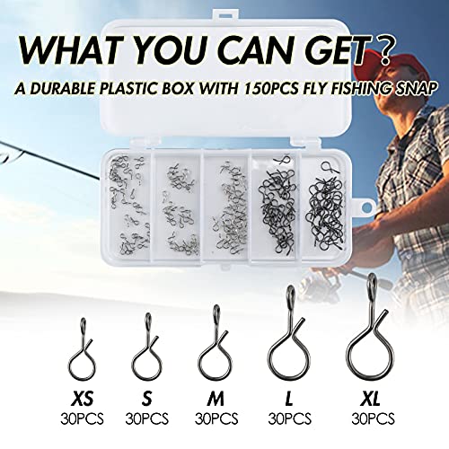 Alwonder 150PCS/Box Fly Fishing Snap, 5 Sizes Stainless Steel Quick Change Lure Snaps No Knot Clip Quick Snap Fast Snaps Lure Connector for Jigs Lures Fishing Clips Swivels Terminal Tackle - Thumbnail 6