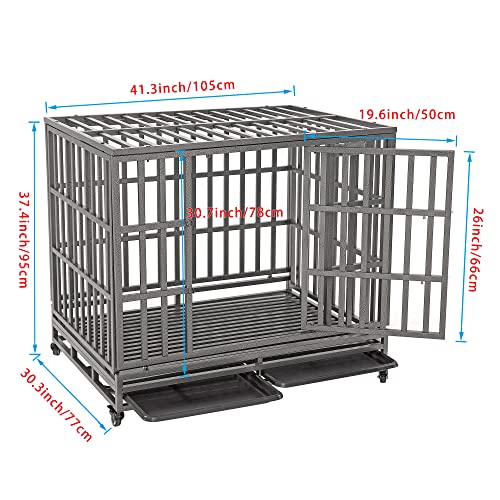 Smonter 42" Heavy Duty Dog Crate Strong Metal Pet Kennel Playpen With Two Prevent Escape Lock, Large Dogs Cage With Wheels, Dark Silver … #TOP1