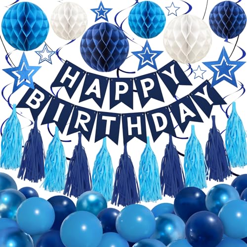 Décorations d'anniversaire bleu marine – Bannière « Happy Birthda...