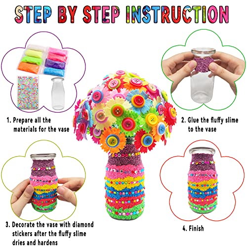 Crafts For Girls Ages 6-12 Make Your Own Flower Bouquet With Buttons And Felt Flowers, Vase Art And Craft For Children - Diy Activity Christmas Birthday Gift For Girls Age 6 7 8 9 10 11 12 Year Old #TOP4