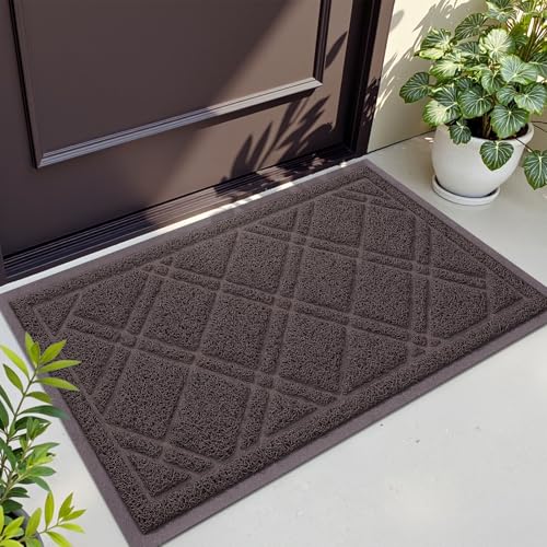 Front Door Mat Outdoor Mat for Entrance, Non-Slip Low Profile Doormat, Durable Dirt Trapper Welcome Mat Shoe Mat for Outdoor, Indoor, Front Back Doors, Entrance, 17"x30", Brown by smiry - Used condition - CA$19.07