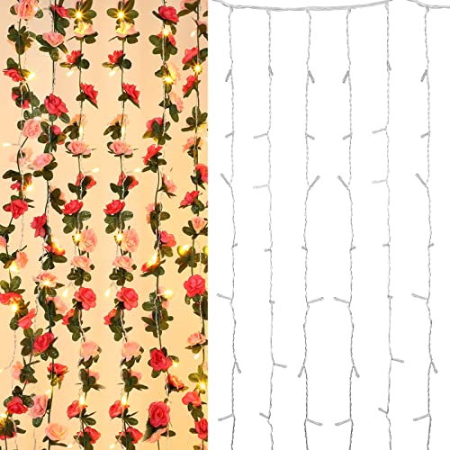 Cindeer 200 Led Flower Rose Vine Fairy String Lights, 10 Pieces Artificial Rose Flower Garland With Lights Flower Backdrop Rose Vines Room Decor For Wall Hanging Baskets Wedding Garden Background #TOP2