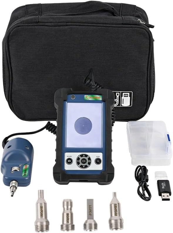 400X Fiber Optic Video Inspection Probe and Display KOMSHINE KIP-600V Real-time Video Recording + TF Card 4000mAH Large Capacity Optic Cable Connector Scope Inspector 400 Magnification