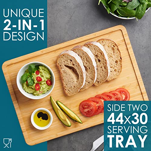 Premium Organic 2-in-1 Extra-Large Wooden Chopping Board & Serving Tray – 44x30x2cm – Multi-Purpose Bamboo Cutting Board with Juice Groove for Carving Meat, Vegetables, Cheese and Bread – by LARHN - Cosy Home Interiors Premium Organic 2-in-1 Extra-Large Wooden Chopping Board & Serving Tray – 44x30x2cm – Multi-Purpose Bamboo Cutting Board with Juice Groove for Carving Meat, Vegetables, Cheese and Bread – by LARHN - Image 3