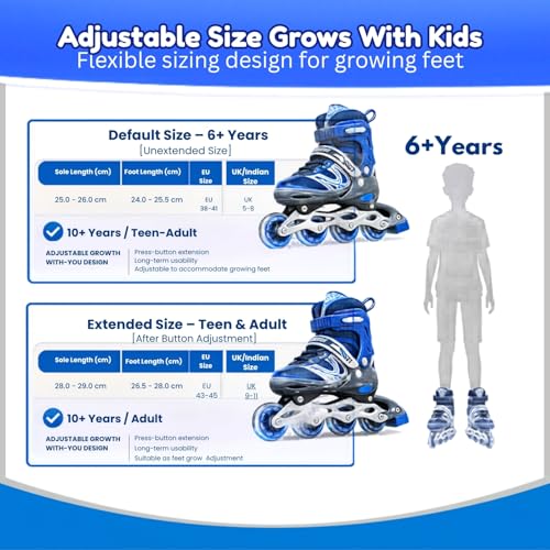 Image of Toy Imagine New Inline Skates, Adjustable Inline Roller Skates for Boys Kids & Girls, 7 to 14 Years Unisex Outdoor Skating Shoes Roller Blades with Led Flash Lights Featuring Wheels (Any One)