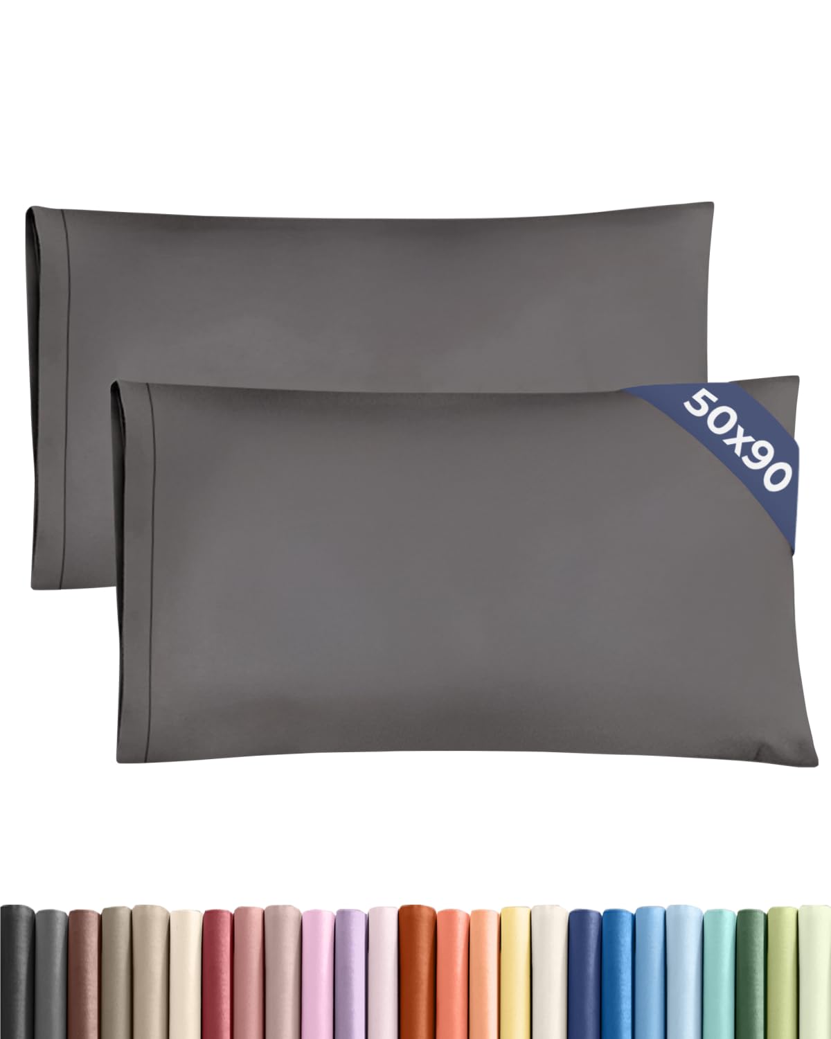 CGK 2 Pack King Size Charcoal Pillow Cases 50x90 cm with Envelope Closure - Brushed Microfiber - Soft, Wrinkle & Fade Resistant - Breathable, Hypoallergenic & OEKO-TEX Standard 100 Certified