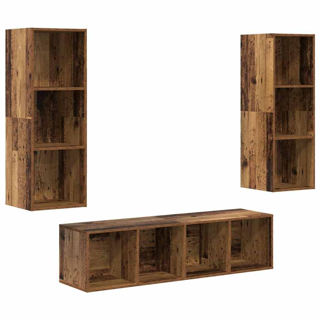 Set 3 Mobili TV da Parete Legno Ingegnerizzato Legno Vecchio | Consolle sospesa salvaspazio per soggiorno con 10 scomparti interni, ideale per riordinare console e accessori.