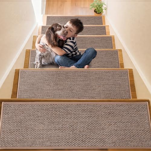 YISUN Leinenimitat Treppenstufen Matten 15pcs, Abnehmbar und Waschbar
