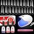 Clara Colors 550pcs Long Coffin Full Tip Coverage Clear Acrylic Artificial False Soft Gel Nail Tips Full Kit with Primer, Base Adhesive, Top Coat, UV Lamp, and Buffer