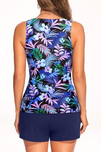 Image of Tankini Swimsuits with Shorts - Two Piece Tummy Control Bathing Suits High Neck Swimwear with Two Side Pockets