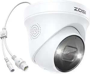 ZOSI 3K PoE Add-on Camera Outdoor Indoor,Person Vehicle Detection,Color Night Vision,Sound & Light Alarm,2 Way Audio,5MP Weatherproof Home Dome Security Camera,Only Compatible POE NVR asin的图片