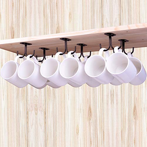 LEVOSHUA Mug Holder, 12 Cabinet Hook Mug Rack, Coffee Cup Holder, Rustic Mug Tree for Small or Large Coffee Mug, Wine Beer Mug, Teapot (Oval Bronze)