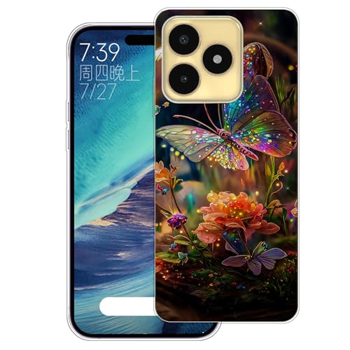 WUACYEAMING Case Compatible with realme C53,Transparent Soft Bumper Phone Cover Clear Cases Shockproof TPU Silicone Bumpers Anti-Scratch Pattern-(Flower Butterfly)