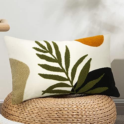 Merrycolor Boho Lumbar Throw Pillow Covers 12x20 Tufted Abstract Mid Century Modern Pillowcases Bohemian Aesthetic Decorative Pillows for Couch Bed Sofa Living Room (1PC,Green and Black)
