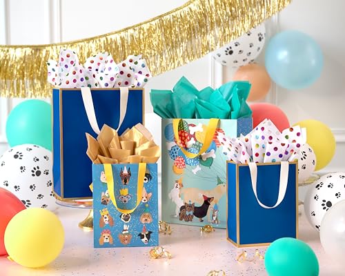 Image of Papyrus 9 inch Medium Gift Bag (Blue and Gold) for Christmas, Birthdays, Weddings, Anniversaries and All Occasions (1 Bag)