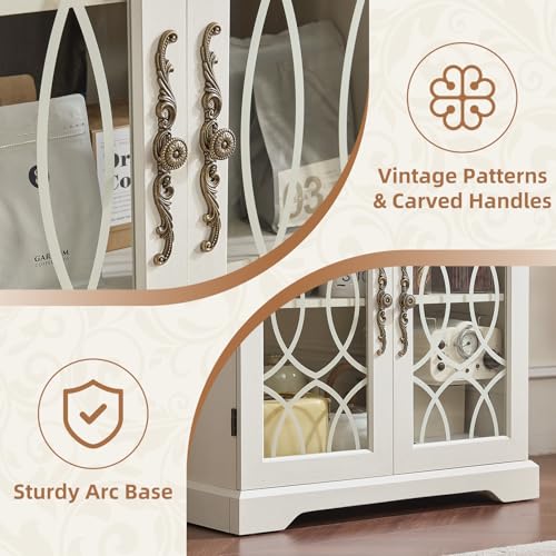 Image of Joaxswe 67 inch Tall Pantry Cabinet, Wood Kitchen Pantries Cabinets with Glass Doors & Adjustable Shelves, Freestanding Vintage Cupboard with Large Storage for Dining Room, Bathroom, Antique White