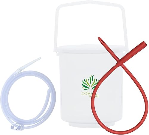 Kit de enema de café para limpieza de colon - Recomendado por Gerson Home Kit de enema - Kit de cubo de enema con tubo rojo - Enema de café orgánico