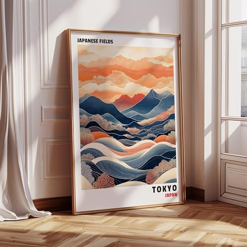 Peinture de paysage haute définition : toile Champs japonais 70x100 cm sans cadre