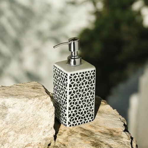 Image of Ceramic Soap Dispenser 330ml (Set of 1) | Multipurpose Liquid Soap, Lotion & Hand Wash Pump Bottle for Bathroom & Kitchen | Black & White