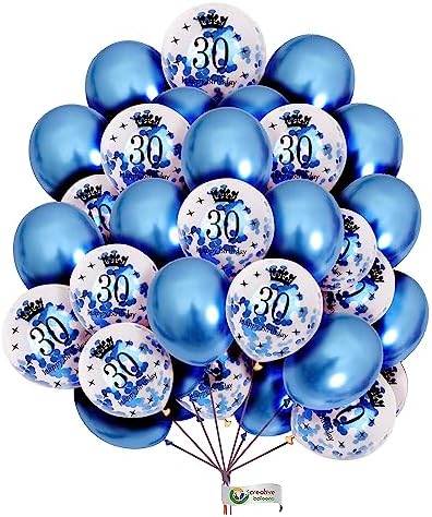 Happy Birthday Balloons 12 inch 10th Birthday Balloons Metallic Blue Balloons Blue Age Confetti Balloon Set with Balloon Ribbon 10th Birthday Decoration Balloon Pack of 16