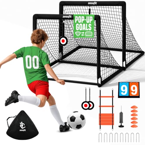 Kids Soccer Goal Set for Backyard 4x3FT Portable Soccer Nets (Set of 2) with Ball Scoreboard Agility Ladder Cones & Target Nets Indoor Outdoor Soccer Training Equipment for Kids Boys & Girls