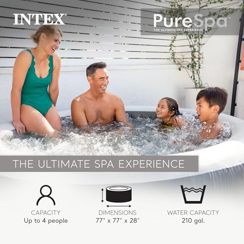 Image of INTEX PureSpa 4 Person Inflatable Hot Tub with Energy-Efficient Spa Cover