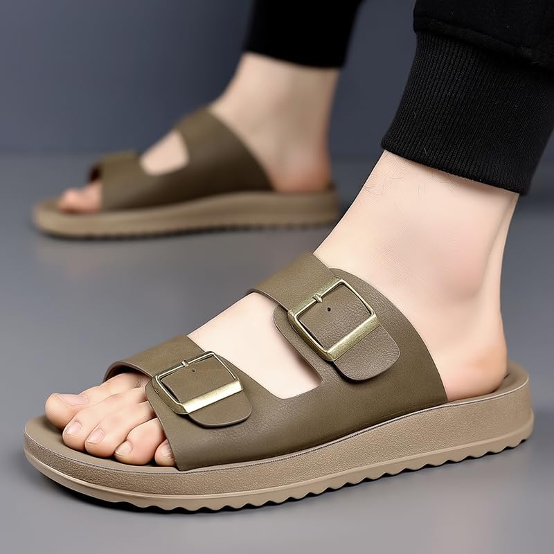 Men's Platform Slides Sandals 2025 Summer Cooling Breathable PU Sole Adjustable Strap Slippers for Beach & Casual Wear3