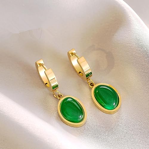 Boucles d'oreilles pendantes vert de qualité en acier couleur or - 4