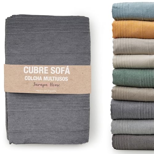 Colcha cama y colcha multiusos para sofás, colchas blancas de rayas. Plaid multiusos, cubre sofá, resistente y de calidad, hecho en España. Colchas cama 150 modernas, 135, 90(180 x 280 cm, Marrón)