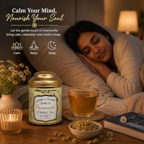 Image of Sancha Tea Boutique, Chamomile Herbal Tisane, Caffeine Free Infusion x Pack of 2 (50gm each), Real Chamomile Flowers, Traditionally Valued for Relaxation & Bedtime Calm