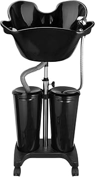 Portable Shampoo Bowl with Electric Pump, Plastic Shampoo Unit with 2 Bucket and Drain Hoses, Basin Height Adjustable Portable Salon Sink for Home Salon Use