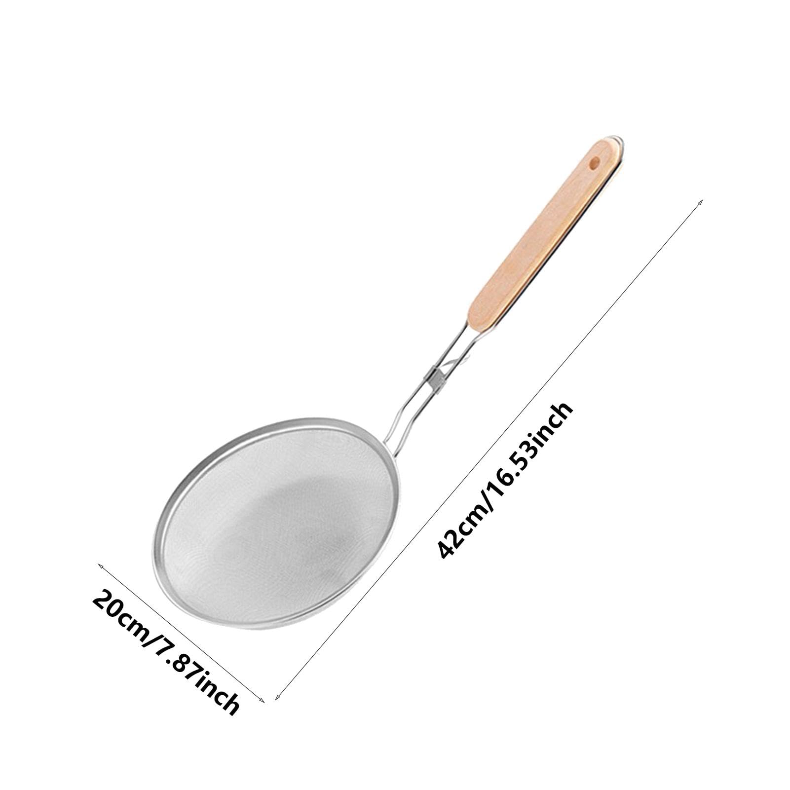 Colador de alimentos de malla, colador de cuchara de cocina de mango largo, cuchara de cocina de grasa y espuma para verduras, café, harina, azúcar, cacao en polvo