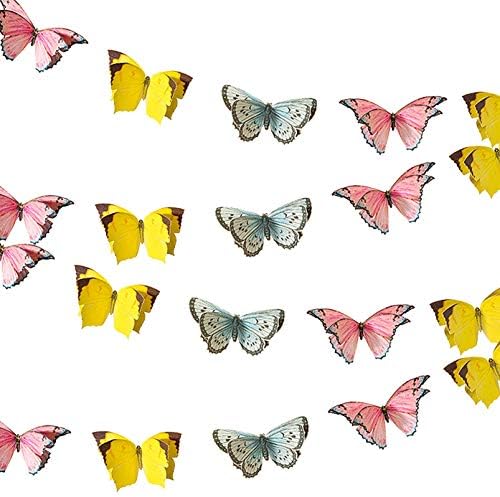 Talking Tables 5m (16ft) Small 3D Butterfly Garland Bunting | Pastel Birthday Decorations | Supplies for Kid's Party, Woodland Fairies Theme, Girls Bedroom Accessories, 5 metres